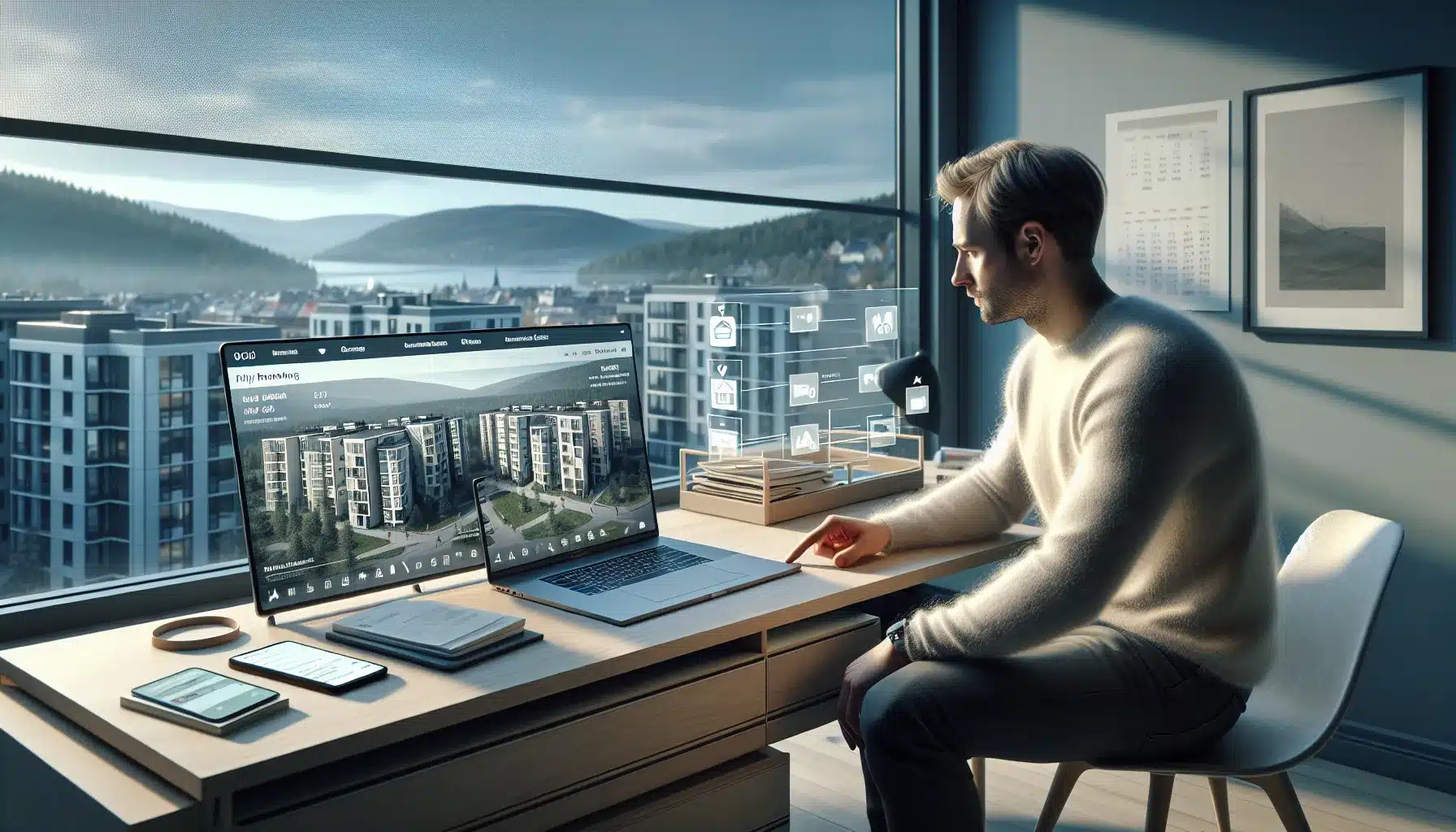 Norwegian landlord using digital platform on laptop to manage rental process